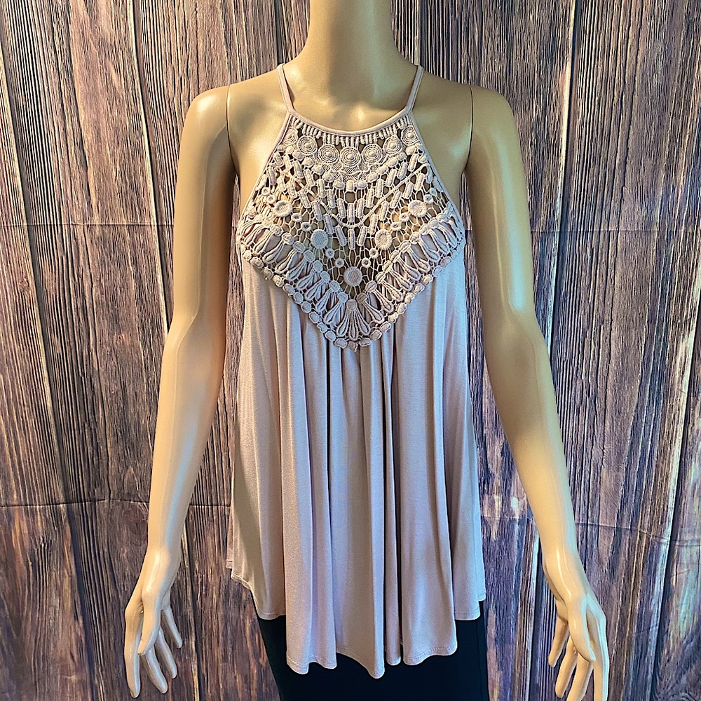 Nordstrom CY fashion sz medium rose pink lace embroidered tank top flowy